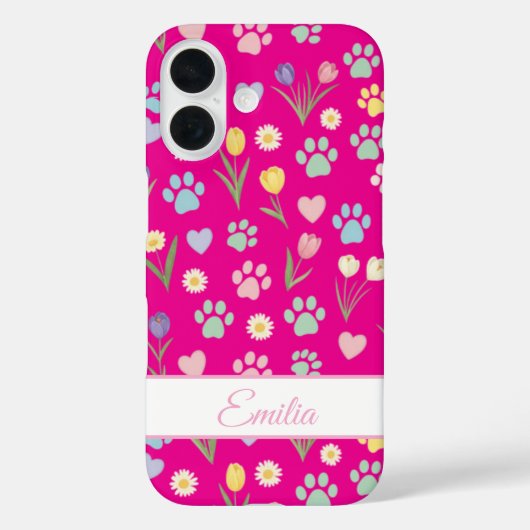 Aangepaste naam Paw Print & Hearts Telefoonhoesje Case-Mate iPhone Case (Achterkant)