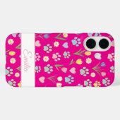 Aangepaste naam Paw Print & Hearts Telefoonhoesje Case-Mate iPhone Case (Achterkant (horizontaal))