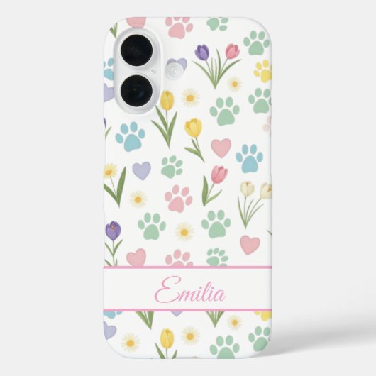 Aangepaste naam Paw Print & Hearts Telefoonhoesje Case-Mate iPhone Case (Achterkant)