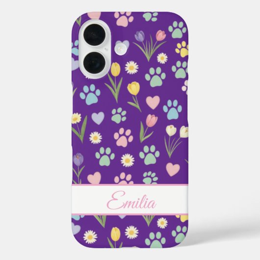 Aangepaste naam Paw Print & Hearts Telefoonhoesje Case-Mate iPhone Case (Achterkant)