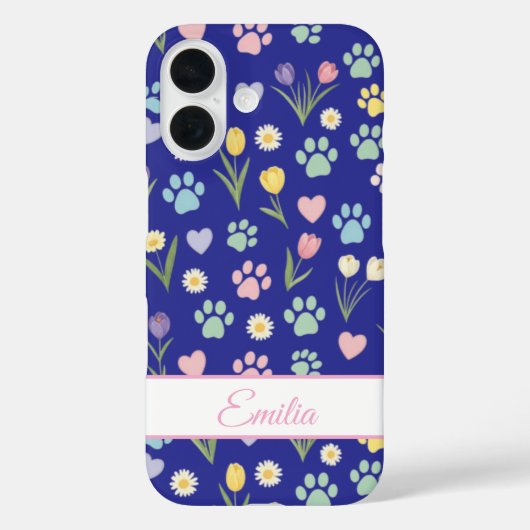 Aangepaste naam Paw Print & Hearts Telefoonhoesje Case-Mate iPhone Case (Achterkant)