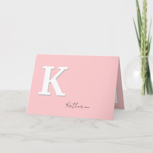 Aangepaste naam peach-minimalistische monogram bedankkaart (Voorkant)