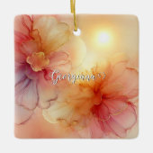 Aangepaste Naam Peach Raspberry Bloemen Alcohol In Keramisch Ornament (Voorkant)