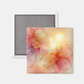 Aangepaste Naam Peach Raspberry Bloemen Alcohol In Magneet (Voorkant / Achterkant)