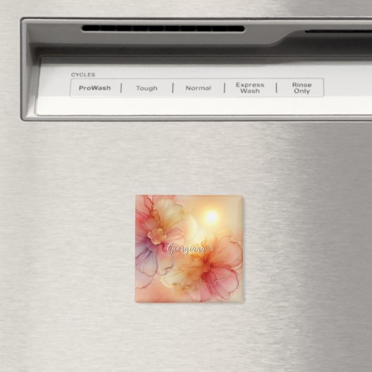 Aangepaste Naam Peach Raspberry Bloemen Alcohol In Magneet (Insitu (Vaatwasser))