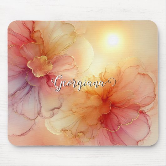 Aangepaste Naam Peach Raspberry Bloemen Alcohol In Muismat (Voorkant)