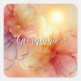 Aangepaste Naam Peach Raspberry Bloemen Alcohol In Vierkante Sticker