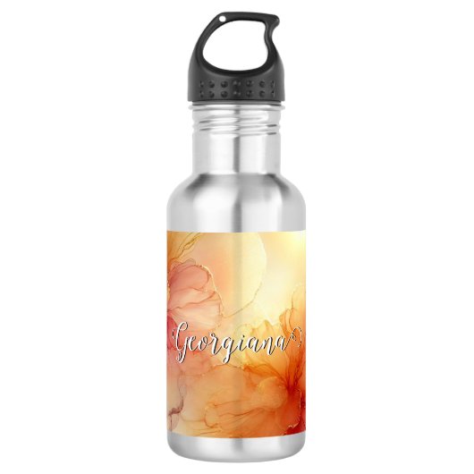 Aangepaste Naam Peach Raspberry Bloemen Alcohol In Waterfles (Voorkant)