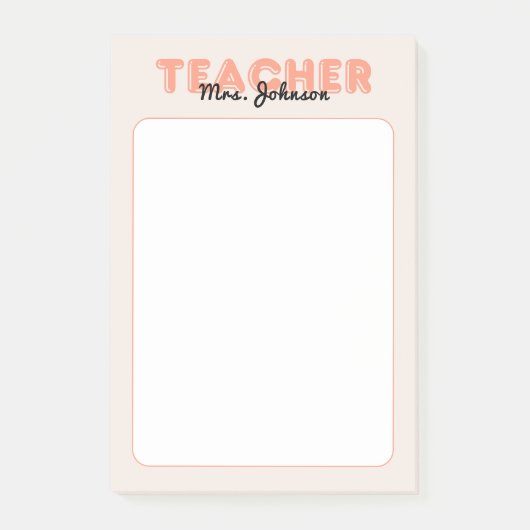Aangepaste naam Peach Teacher Post-it® Notes (Voorkant)