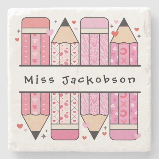 Aangepaste naam Pencil Teacher Stenen Onderzetter (Voorkant)