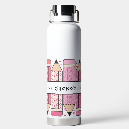 Aangepaste naam Pencil Teacher Waterfles (Achterkant)