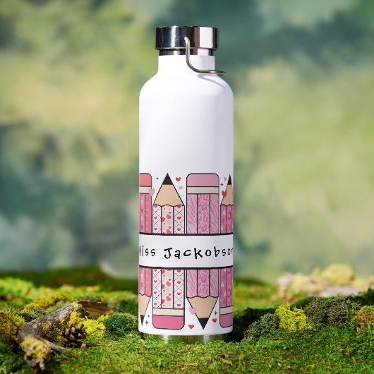 Aangepaste naam Pencil Teacher Waterfles (Buiten (Gedraaid)  )