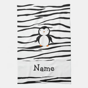 Aangepaste naam penguin zebra strepen theedoek