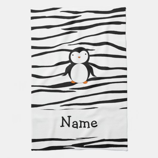 Aangepaste naam penguin zebra strepen theedoek (Verticaal)