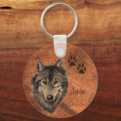 Aangepaste naam Persoonlijke Wolf & Tracks Sleutelhanger (Voorkant)