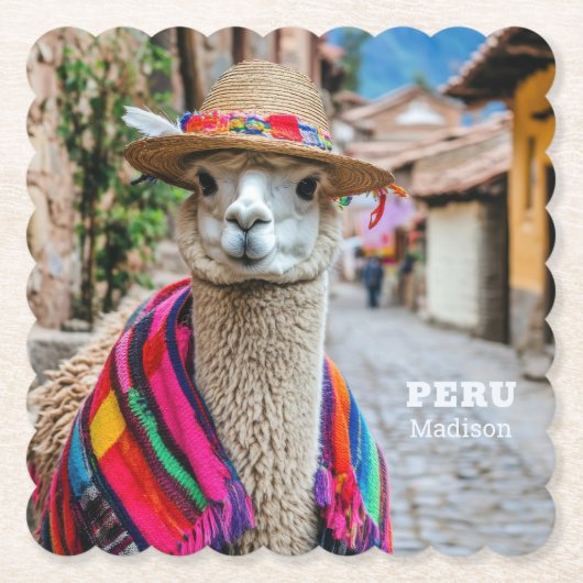 Aangepaste naam Peru Llama Kartonnen Onderzetters (Voorkant)