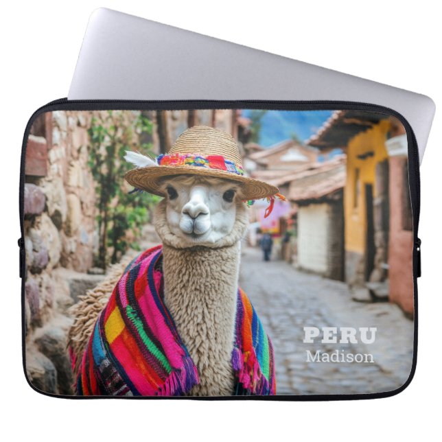 Aangepaste naam Peru Llama Laptop Sleeve (Voorkant)