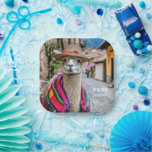 Aangepaste naam Peru Llama Papieren Bordje (Feest)