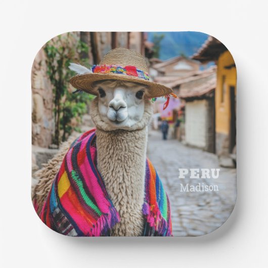 Aangepaste naam Peru Llama Papieren Bordje (Voorkant)