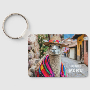 Aangepaste naam Peru Llama Sleutelhanger