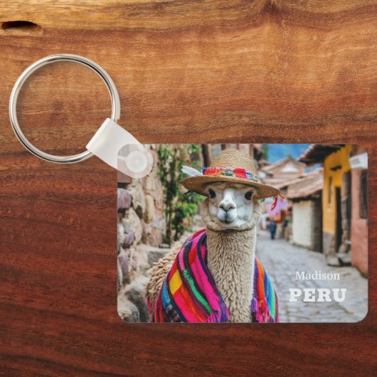 Aangepaste naam Peru Llama Sleutelhanger (Achterkant)