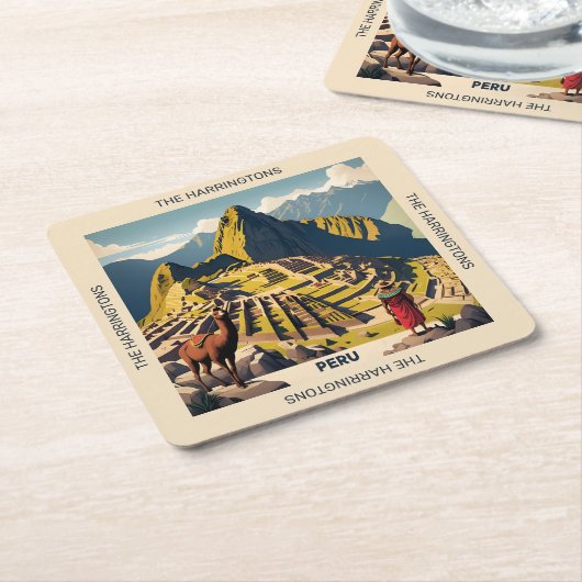 Aangepaste naam Peru Machu Picchu Kartonnen Onderzetters (Schuin)