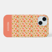 Aangepaste naam perzik patroon iPhone 15 case (Achterkant horizontaal)
