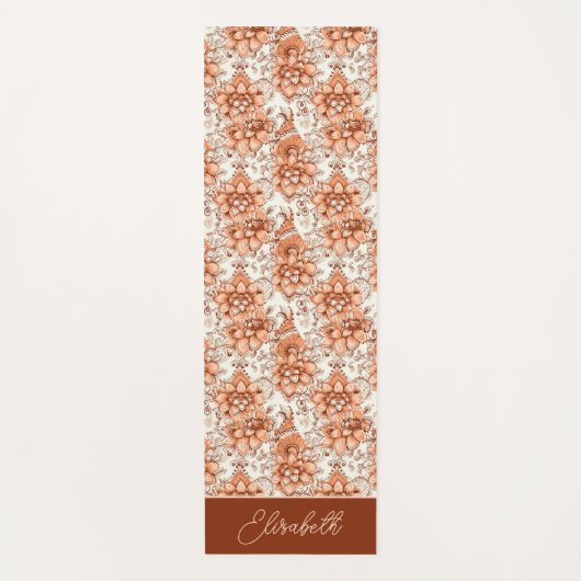 Aangepaste naam Perzik Sinaasappel Henna Bloemen P Yogamat (Voorkant)