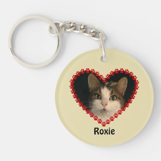 Aangepaste naam pet foto pootafdrukken sleutelhanger (Voorkant)