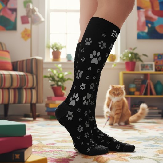 Aangepaste Naam Pet Lover Gift Sokken - Zwart met 