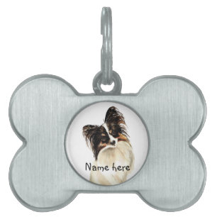 Aangepaste Naam Pet Tag Black Papillon Dog Huisdieren Naamplaatje