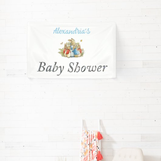Aangepaste Naam Peter het konijn Baby shower Spandoek (Insitu)