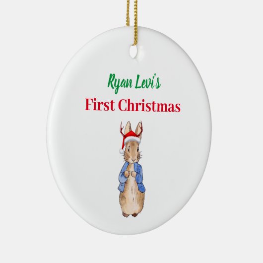 Aangepaste naam Peter het konijn Eerste Kerstmis Keramisch Ornament (Rechts)