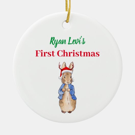 Aangepaste naam Peter het konijn Eerste Kerstmis Keramisch Ornament (Voorkant)