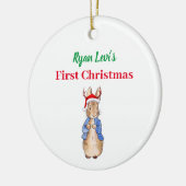 Aangepaste naam Peter het konijn Eerste Kerstmis Keramisch Ornament (Links)