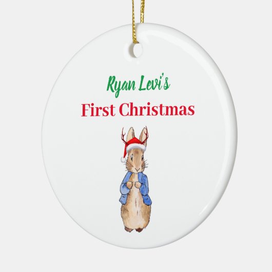 Aangepaste naam Peter het konijn Eerste Kerstmis Keramisch Ornament (Links)