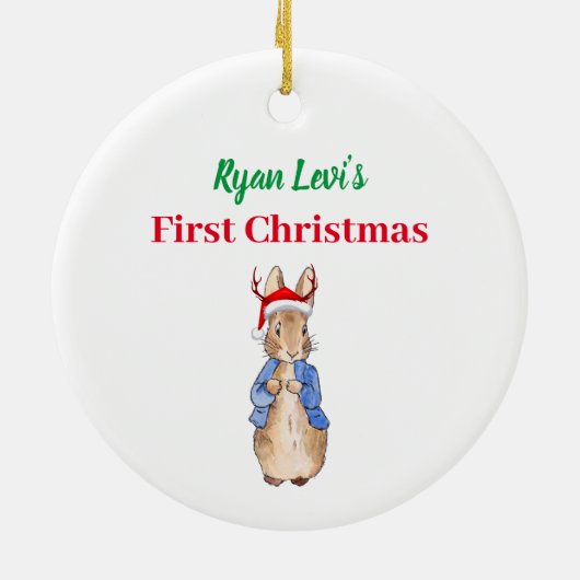 Aangepaste naam Peter het konijn Eerste Kerstmis Keramisch Ornament (Achterkant)