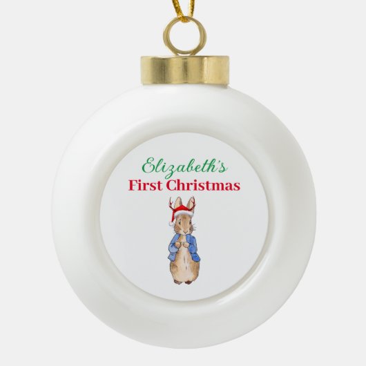 Aangepaste naam Peter het konijn Eerste Kerstmis Keramische Bal Ornament (Voorkant)