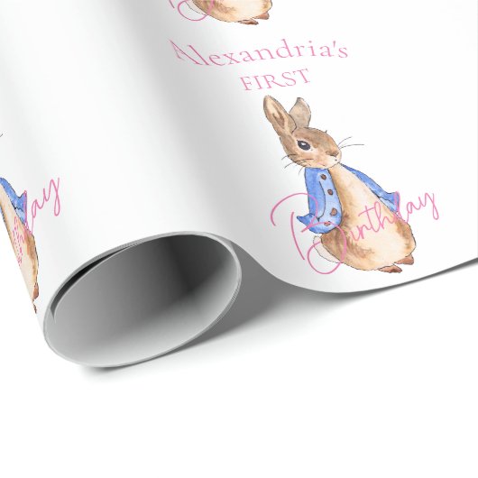 Aangepaste Naam Peter het konijn Eerste Verjaardag Cadeaupapier (Rol Hoek)