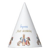 Aangepaste Naam Peter het Konijn Eerste Verjaardag Feesthoedjes (Voorkant)