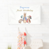 Aangepaste Naam Peter het Konijn Eerste Verjaardag Spandoek (Insitu)