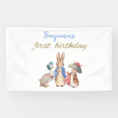 Aangepaste Naam Peter het Konijn Eerste Verjaardag Spandoek (Horizontaal)