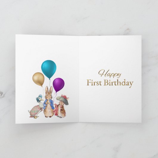Aangepaste Naam Peter het Konijn Gelukkige Eerste  Kaart (Binnen)