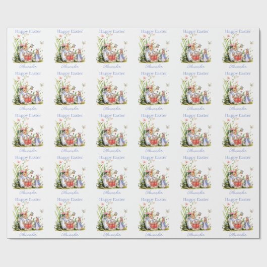 Aangepaste naam Peter het konijn Happy Easter Cadeaupapier (Vlak)