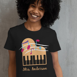 Aangepaste Naam Piano Muziek Leraar Zwart T-shirt