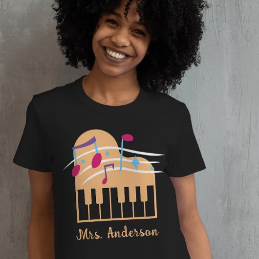 Aangepaste Naam Piano Muziek Leraar Zwart T-shirt