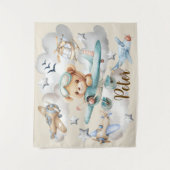 Aangepaste Naam Pilot Teddy Bear Achtergrond Wandkleed (Voorkant)