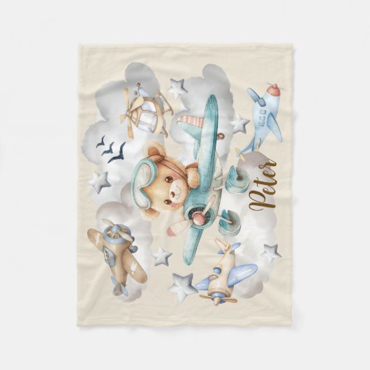 Aangepaste naam Pilot Teddy Bear Fleece Deken (Voorkant)