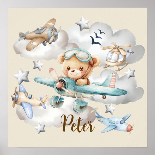Aangepaste naam Pilot Teddy Bear Poster (Voorkant)