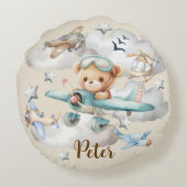 Aangepaste naam Pilot Teddy Bear Rond Kussen (Achterkant)